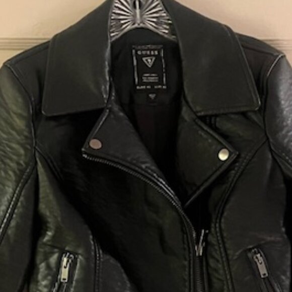 Faux Leather Zip Waist Length Jacket by Guess - Black S - Picture 7 of 7